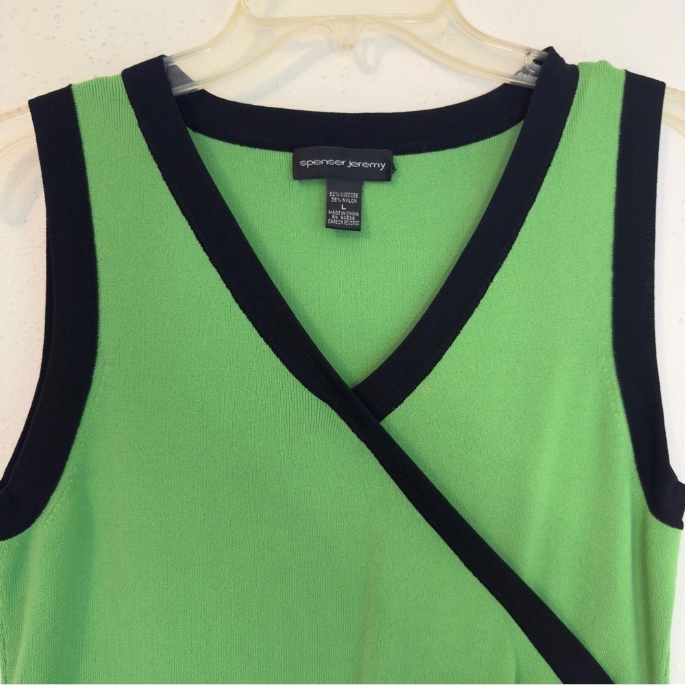 Spenser Jeremy Green Cap Sleeve Tank Blouse With Black Trim and Tie Sz L - Picture 2 of 16